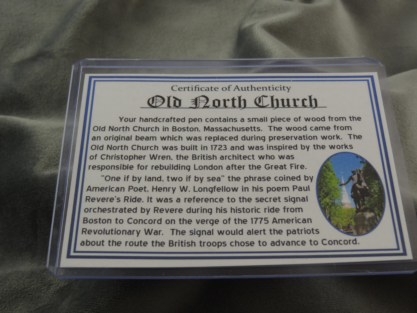 Old North Church Ink Pen with Coin and COA