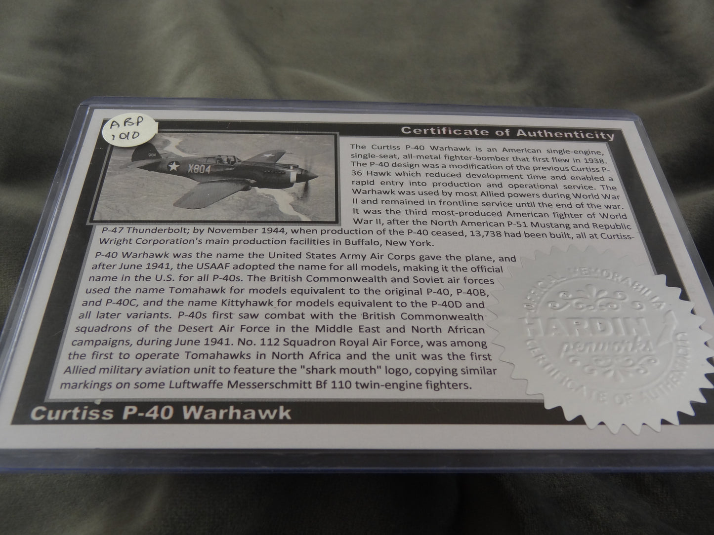 Curtiss P-40 Warhawk Ink Pen with COA