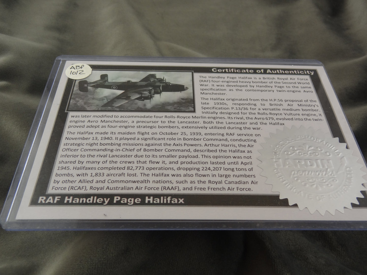 RAF Handley Page Halifax Ink Pen with COA