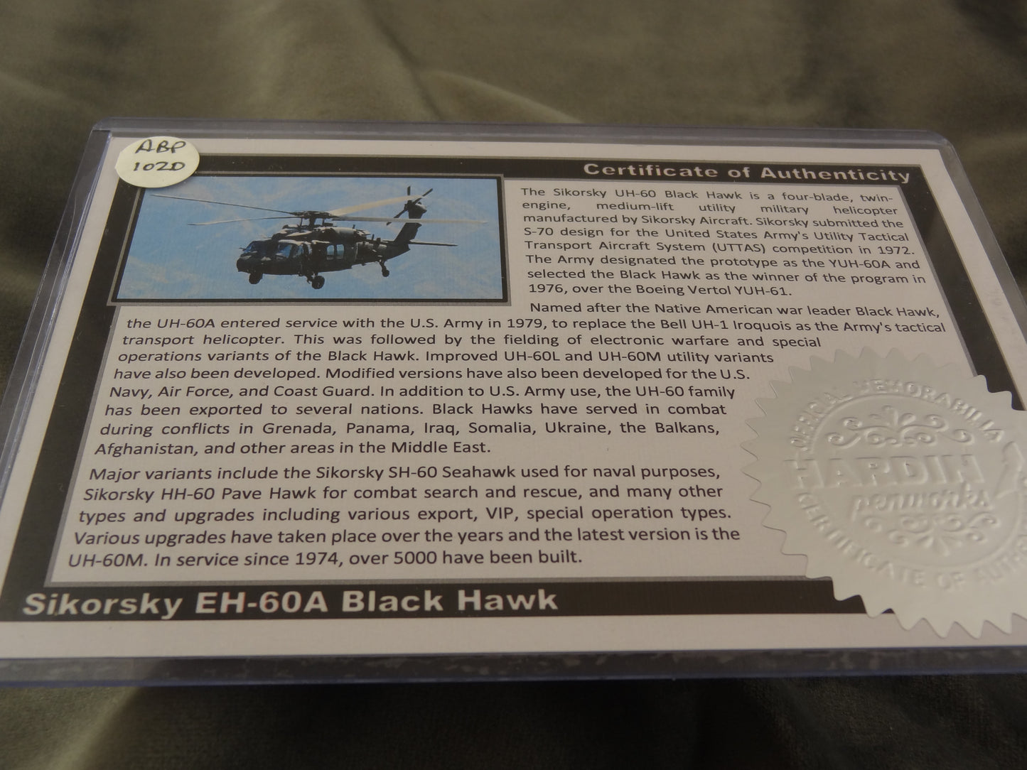 Sikorsky EH-60A Black Hawk Ink Pen with COA