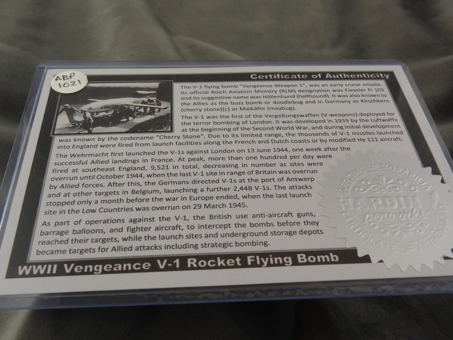 WWII Vengeance V-1 Rocket Flying Bomb Ink Pen with COA