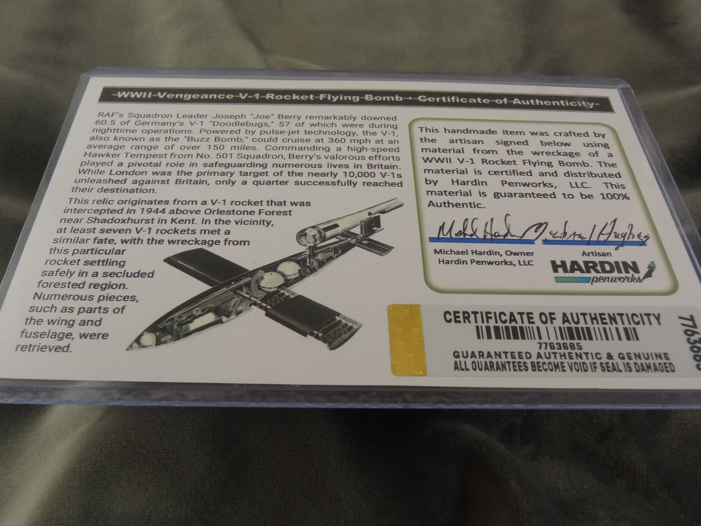 WWII Vengeance V-1 Rocket Flying Bomb Ink Pen with COA