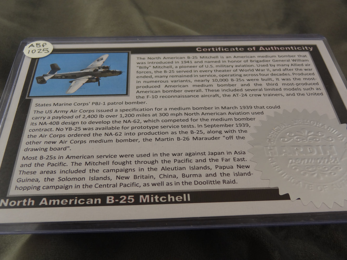 North American B-25 Mitchell Ink Pen with COA