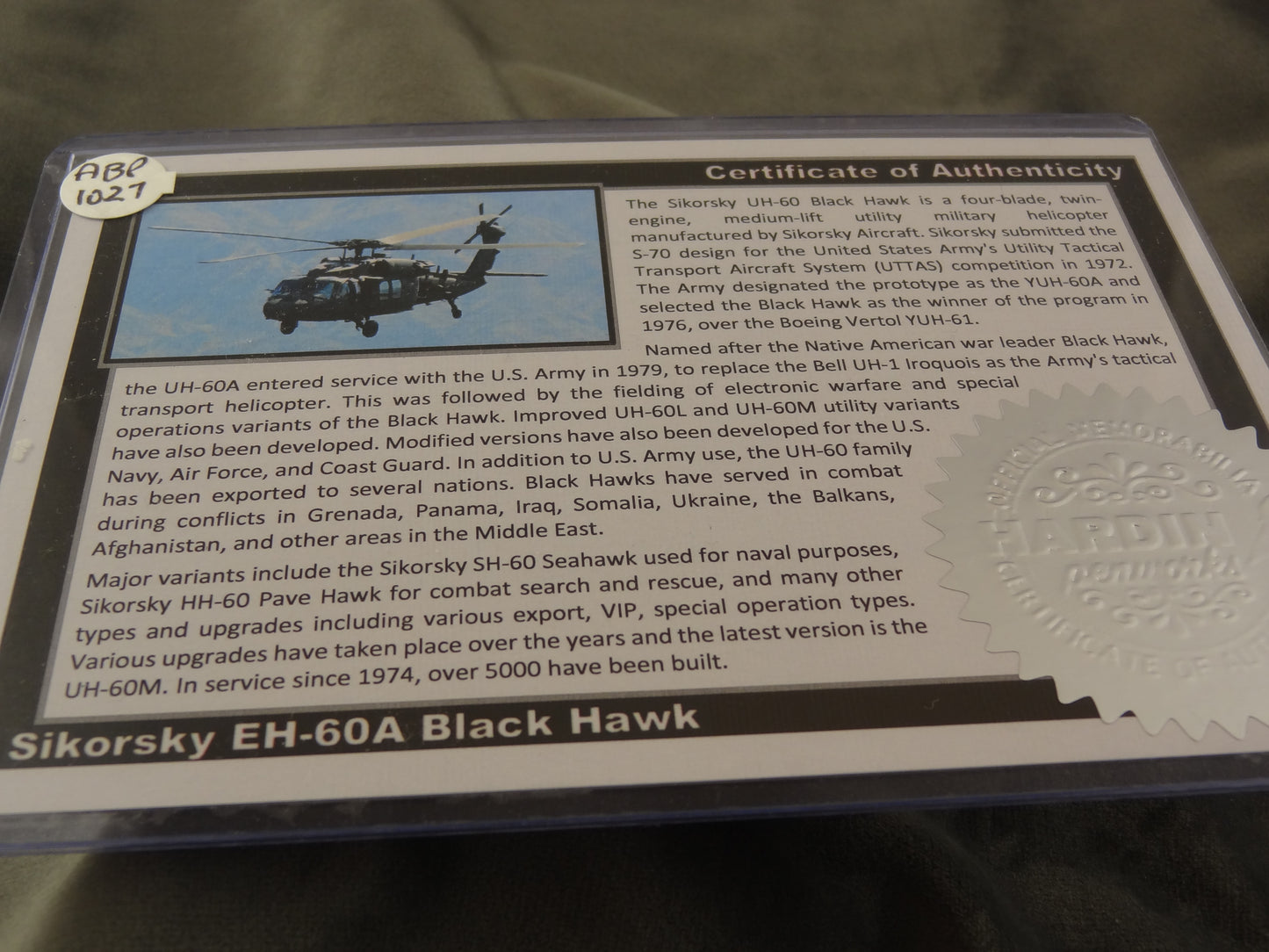 Sikorsky EH-60A Black Hawk Ink Pen with COA