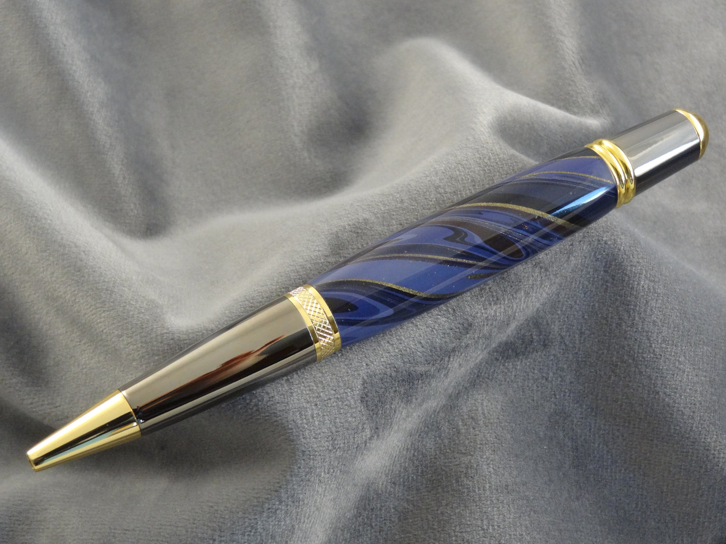 Marbled Paper Blues and Gold Acrylic Ink Pen