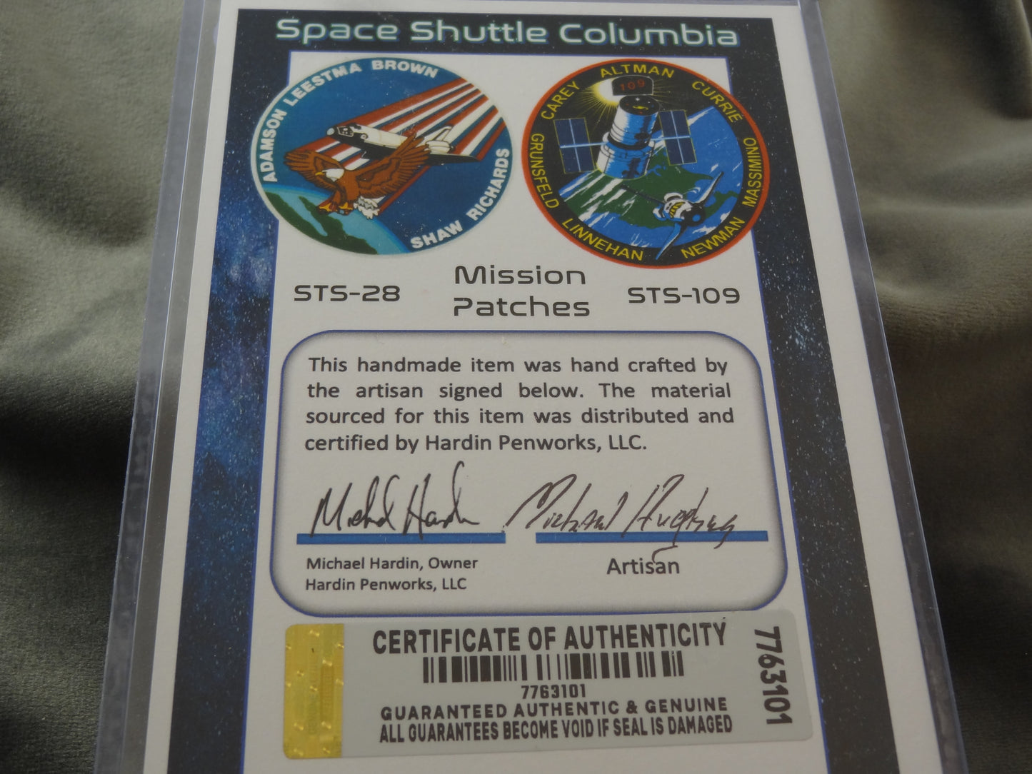 Columbia Shuttle Historical Pen with COA
