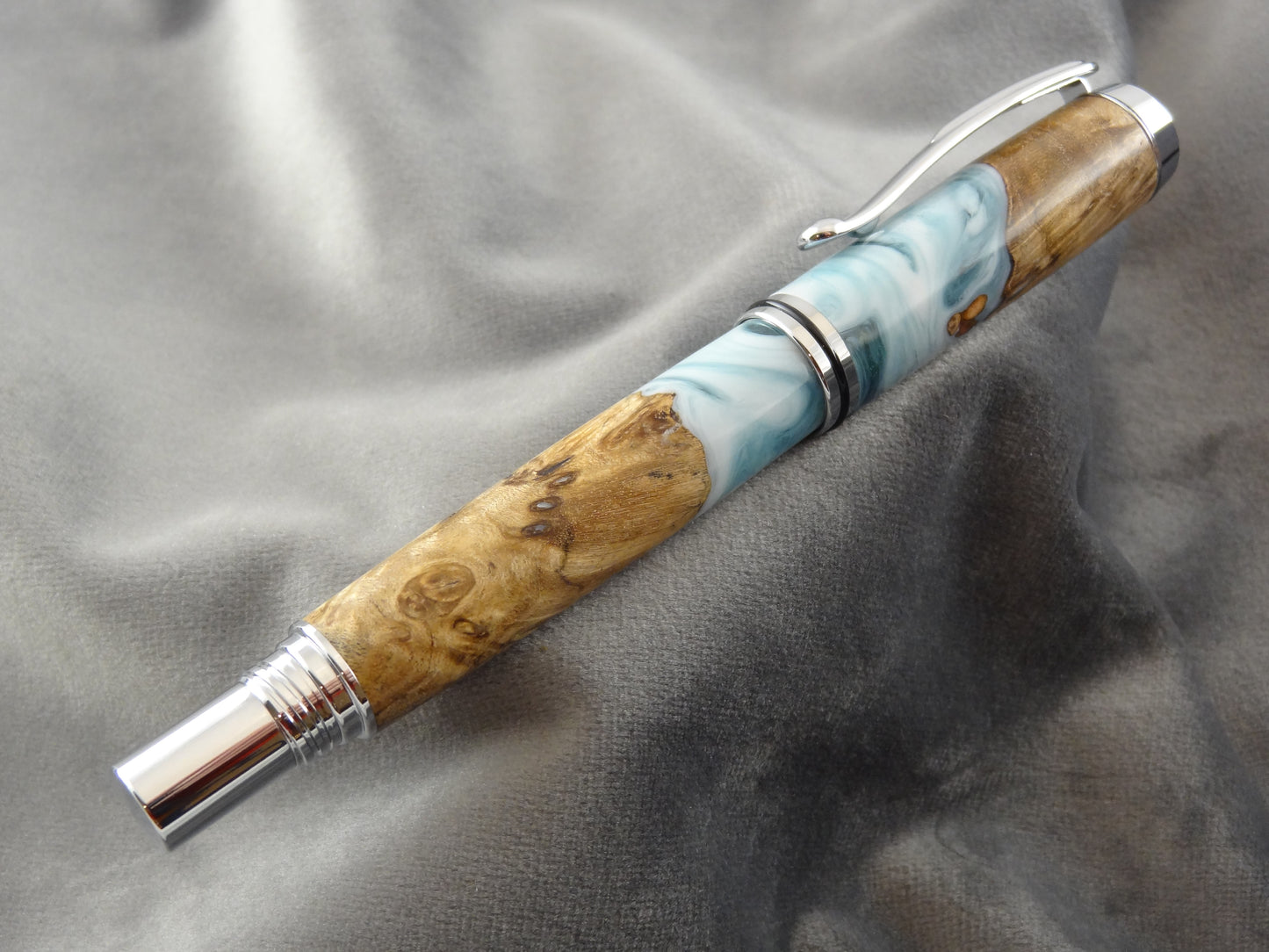 Maple Burl Ocean Surf Rollerball Ink Pen