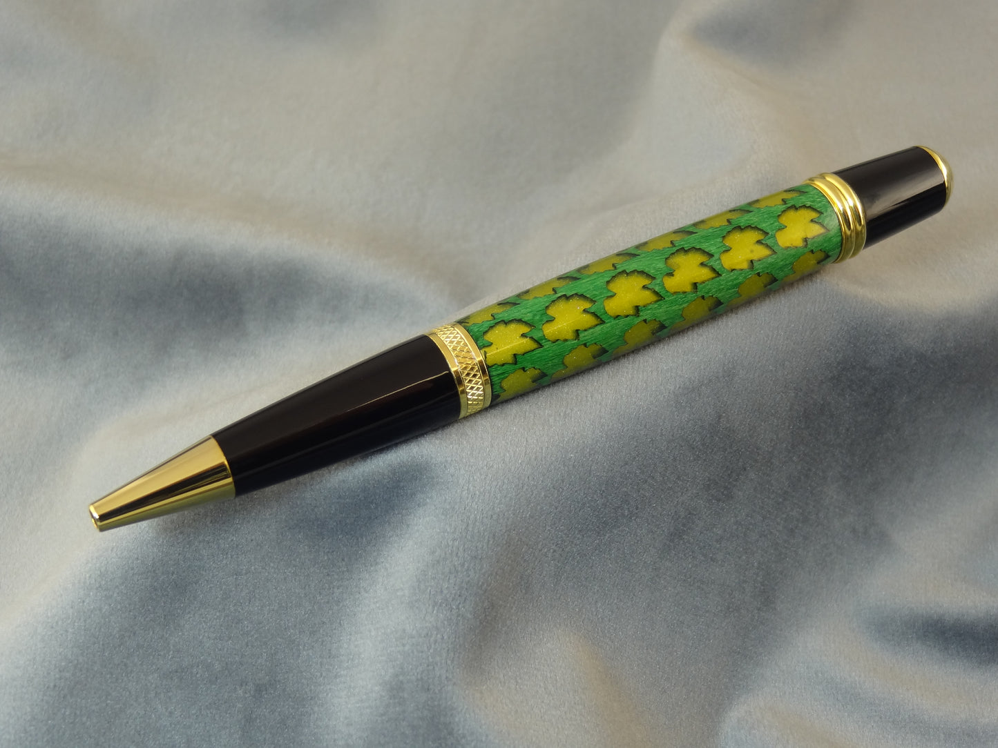 Gold Leaves in Green Wood Ink Pen