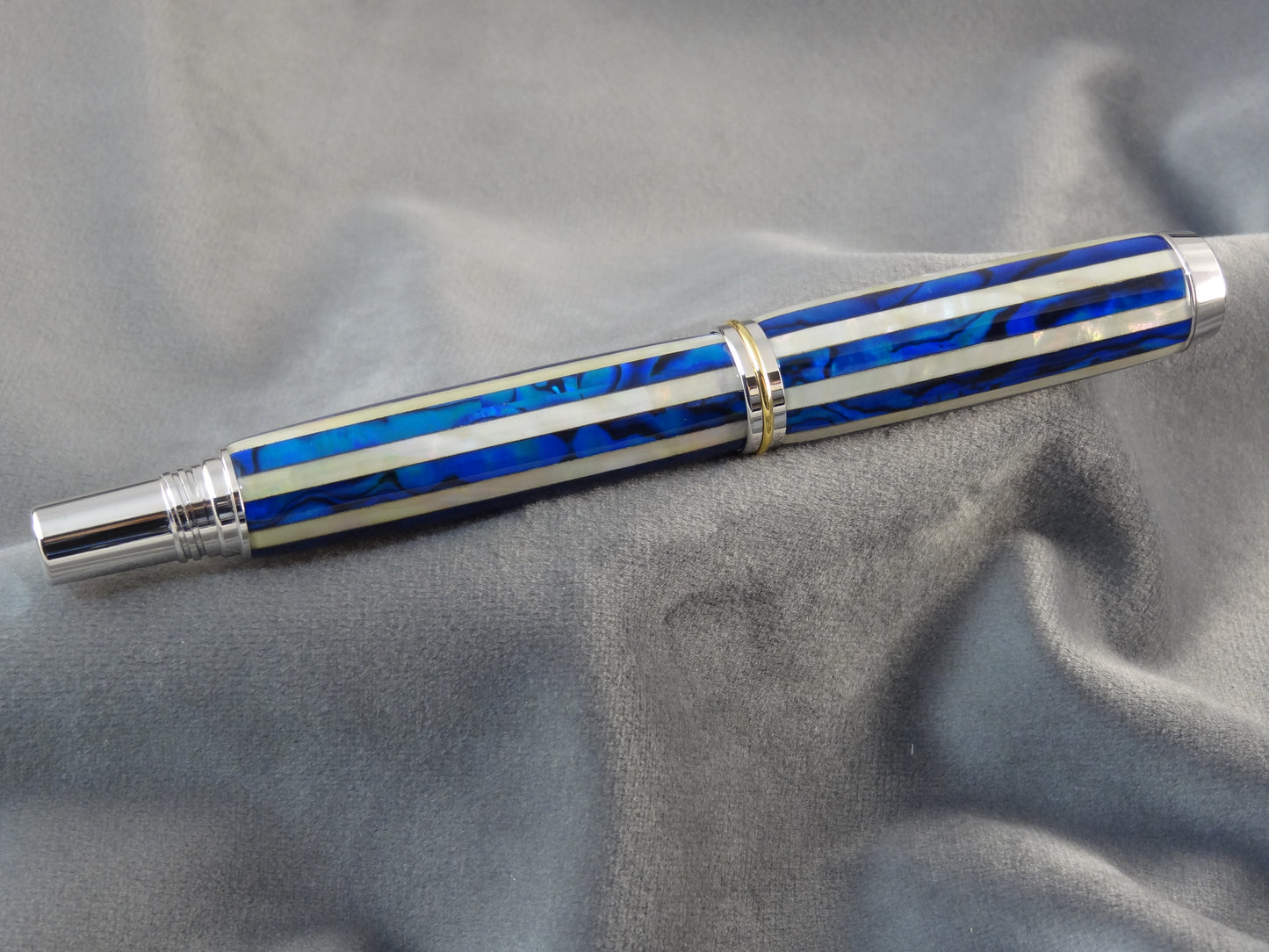 Abalone Seashell Blue & White Striped Ink Pen