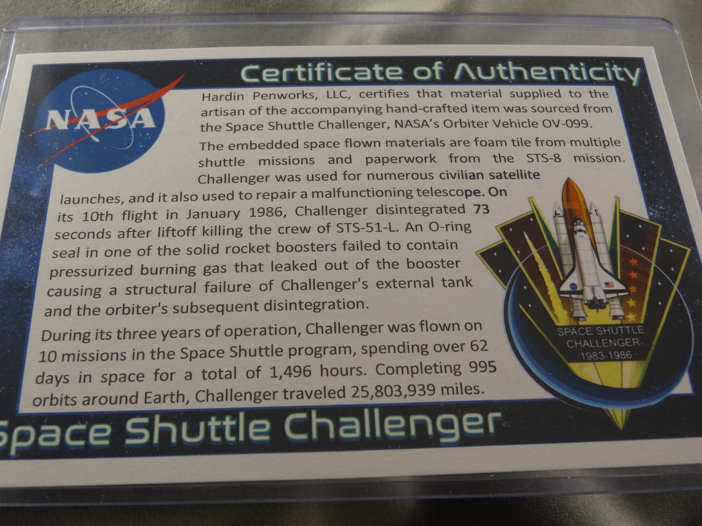 Challenger Space Shuttle Historical Ink Pen