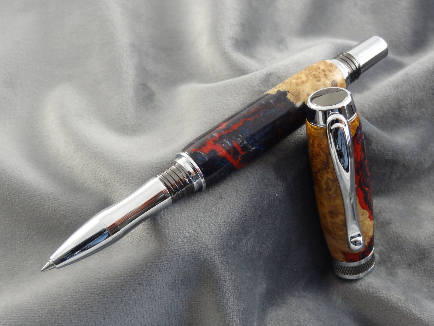 Black Ash Burl Diamond Knurl Ink Pen
