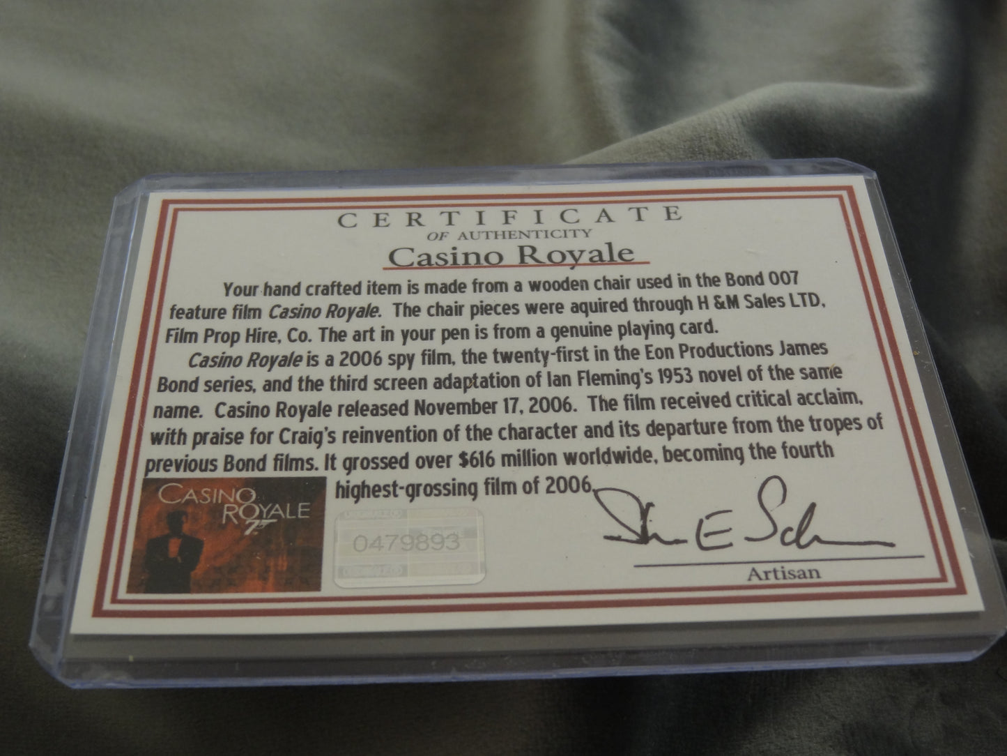 Casino Royale Card Rollerball Pen with COA