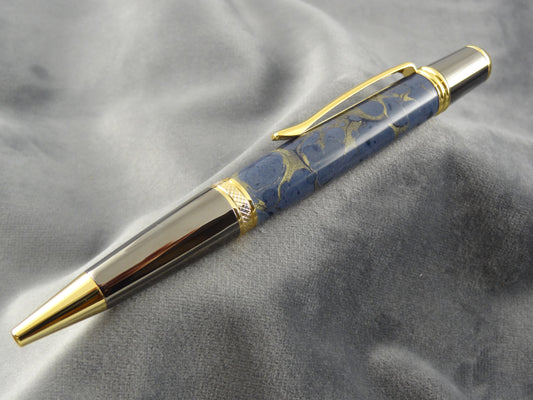 Marbled Paper Blue and Gold Acrylic Ink Pen