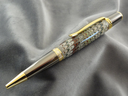 Marbled Paper Green Brown Black Peacock Ink Pen