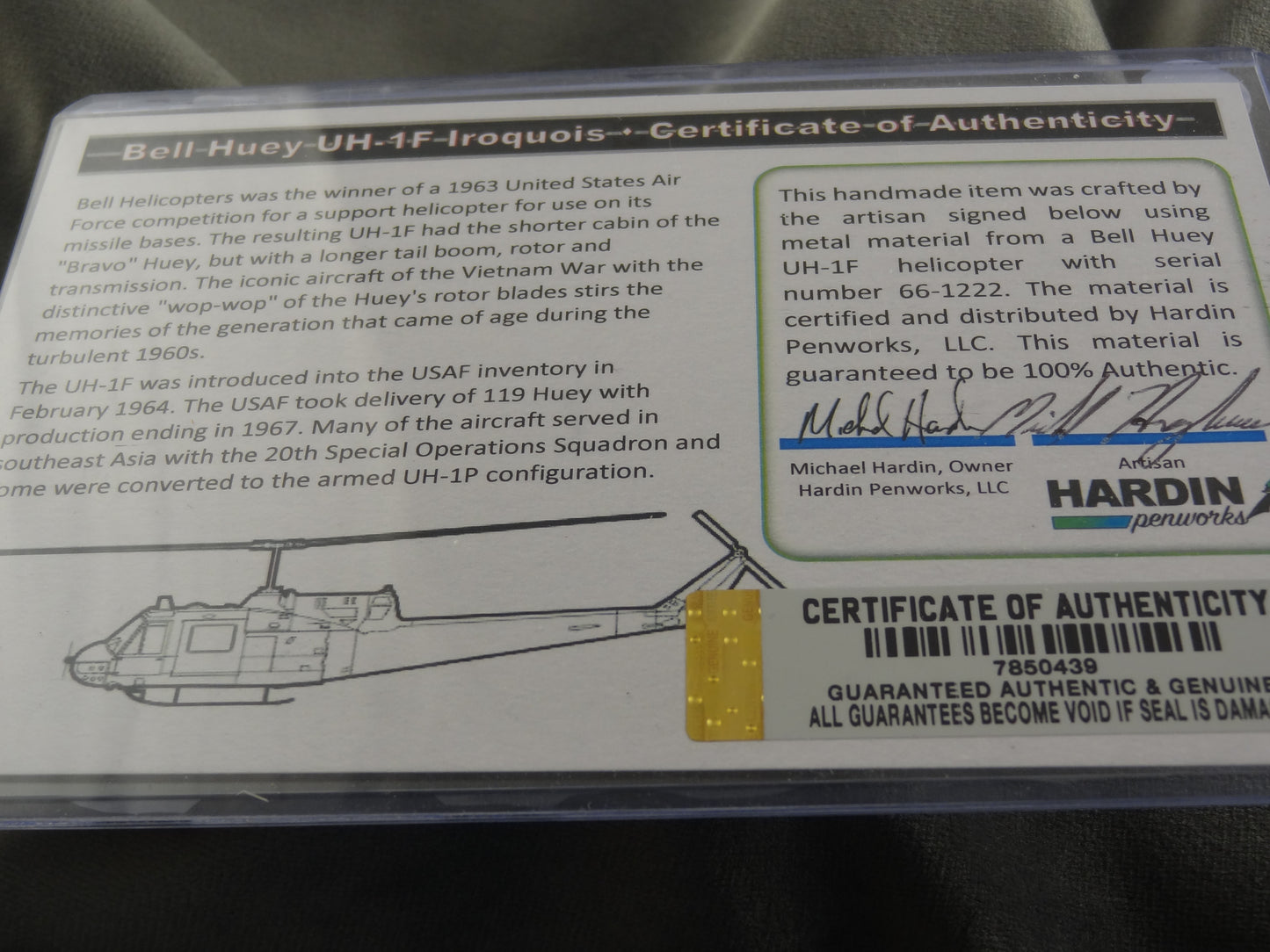 Bell Huey Historical Ink Pen with COA