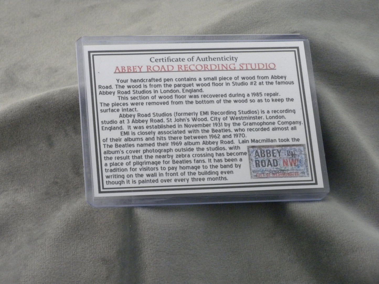 Abbey Road Ink Pen with Certificate Of Authenticity