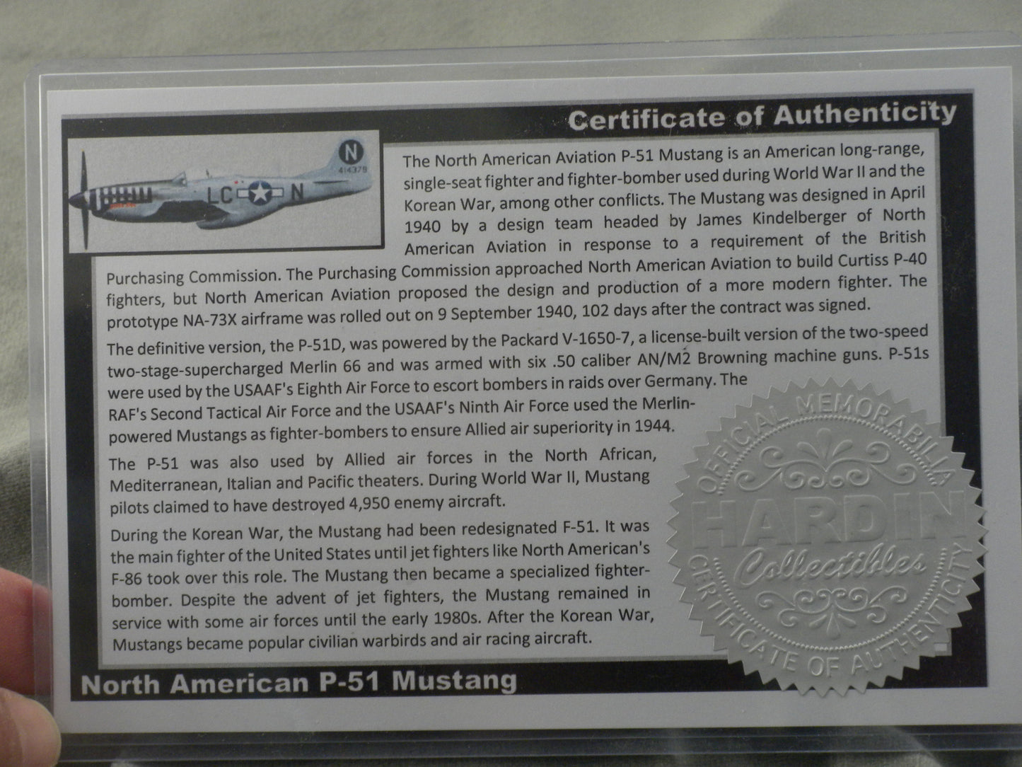 P-51 Mustang Historical Pen with COA