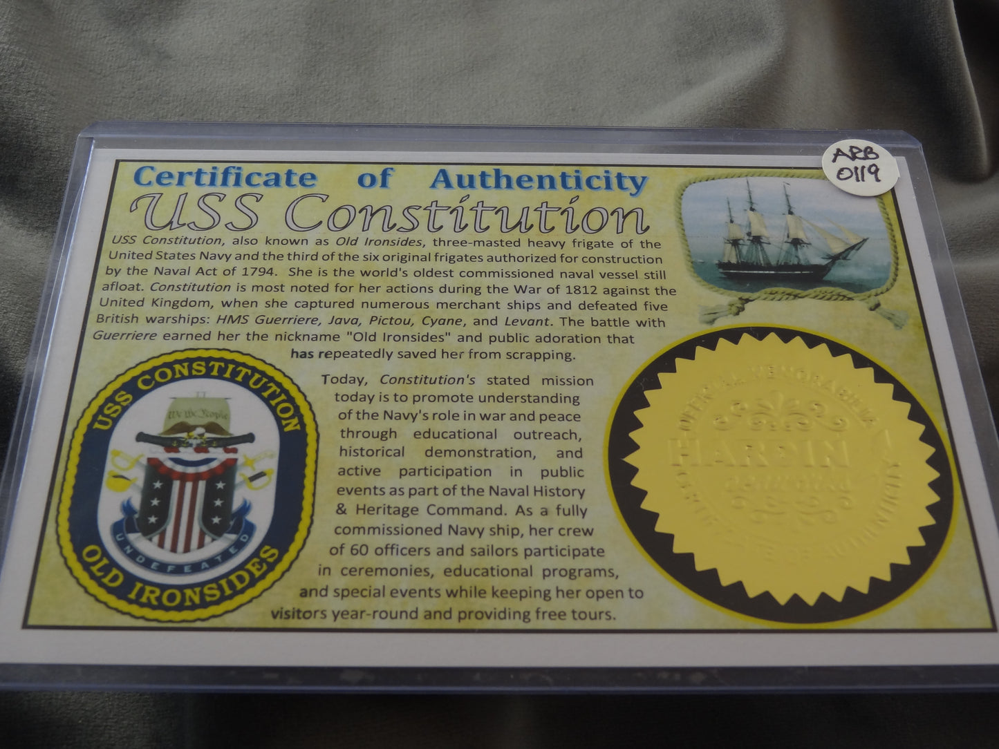 USS Constitution Historical Ink Pen with COA