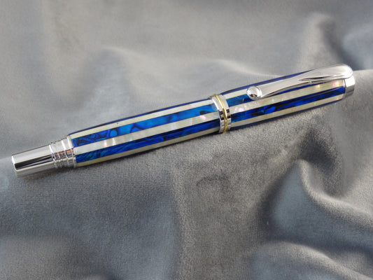 Abalone Seashell Blue & White Striped Ink Pen