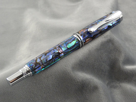 Abalone Seashell In Blue Ink Pen