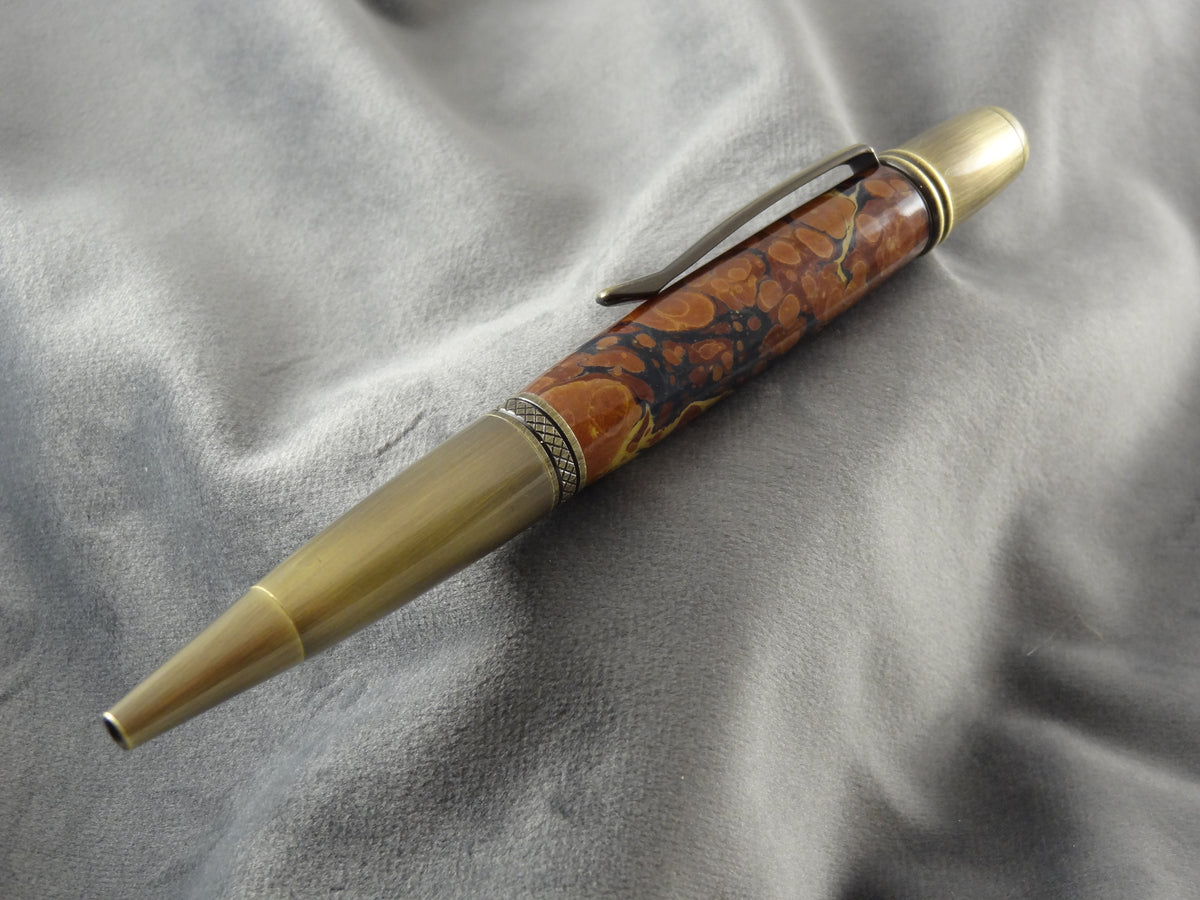 Marbled Paper Round Top Acrylic Ink Pen